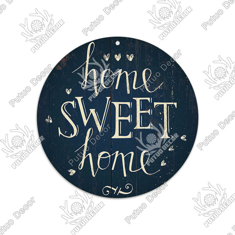 Putuo Decor Sweet Home Round Wooden Signs Home Wall Plaque Family Plaque Wood Gifts for Home Decor Living Room Door Decoration