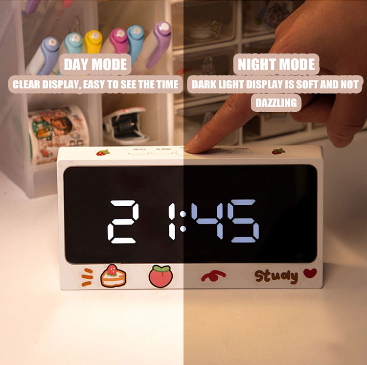 W&amp;G Ins Digital Clock Table Clock Snooze Alarm Cute Silent Mirror Clock Student Desktop LED Clock Electronic Clock for Children