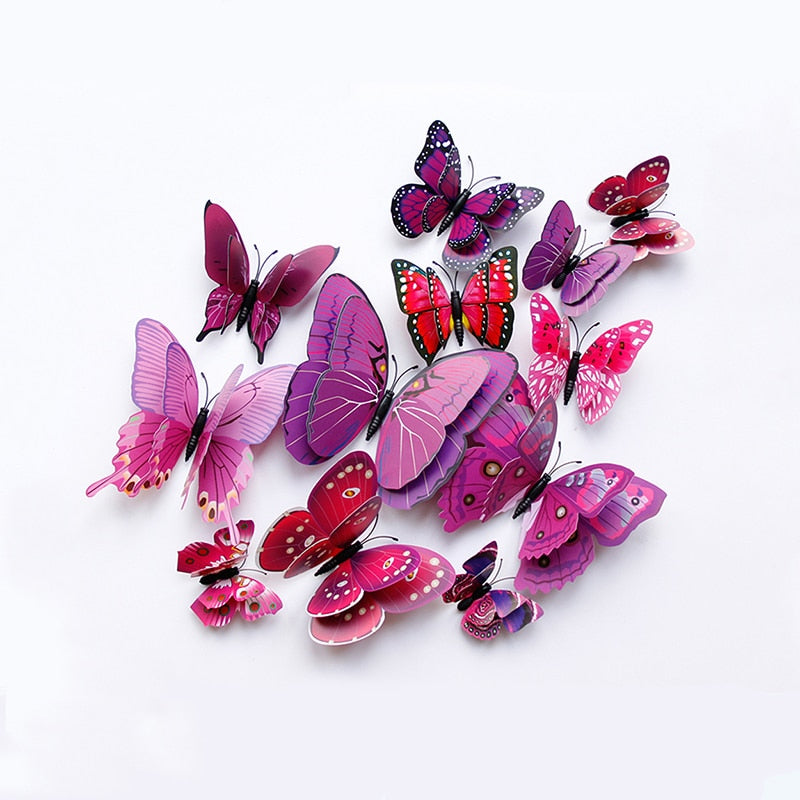 12Pcs DIY Lifelike 3D Multicolor Butterfly Magnet Fridge Magnet Wall Stickers Kids Baby Rooms Kitchen Home Decoration Free Glue