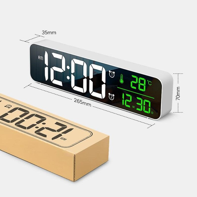 LED Digital Alarm Clock Snooze Temperature Date Display USB Desktop Strip Mirror LED Clocks for Living Room Decoration