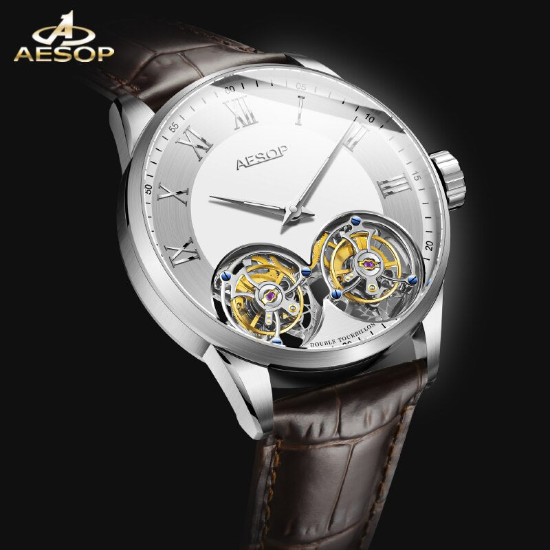 AESOP AAA++ Real Double Tourbillon Movement Men&#39;s Mechanical Watches Original Brand Men&#39;s Watch Luxury Sapphire Waterproof Clock