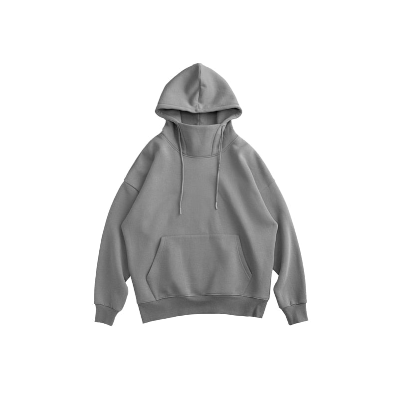 INFLATION Blank Thick Fleece Hoodies Men Winter Warm High Collar Oversized Hoodies Unisex Hooded Sweatshirts