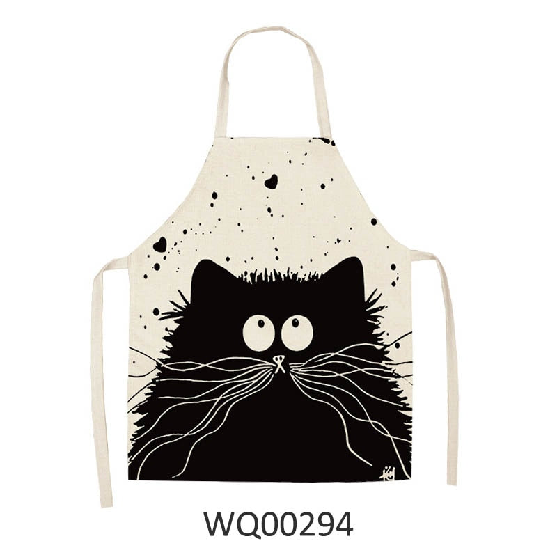 Kitchen Apron Home Cleaning Tools Cotton Linen Waterproof 68x55cm Sleeveless Waist Bib Easy Cleaning Cute Cartoon Cat Printed