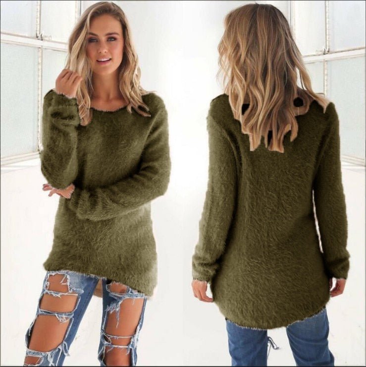 Super Soft And Comfortable Self-Cultivation Solid Color O Neck Pullover Women&