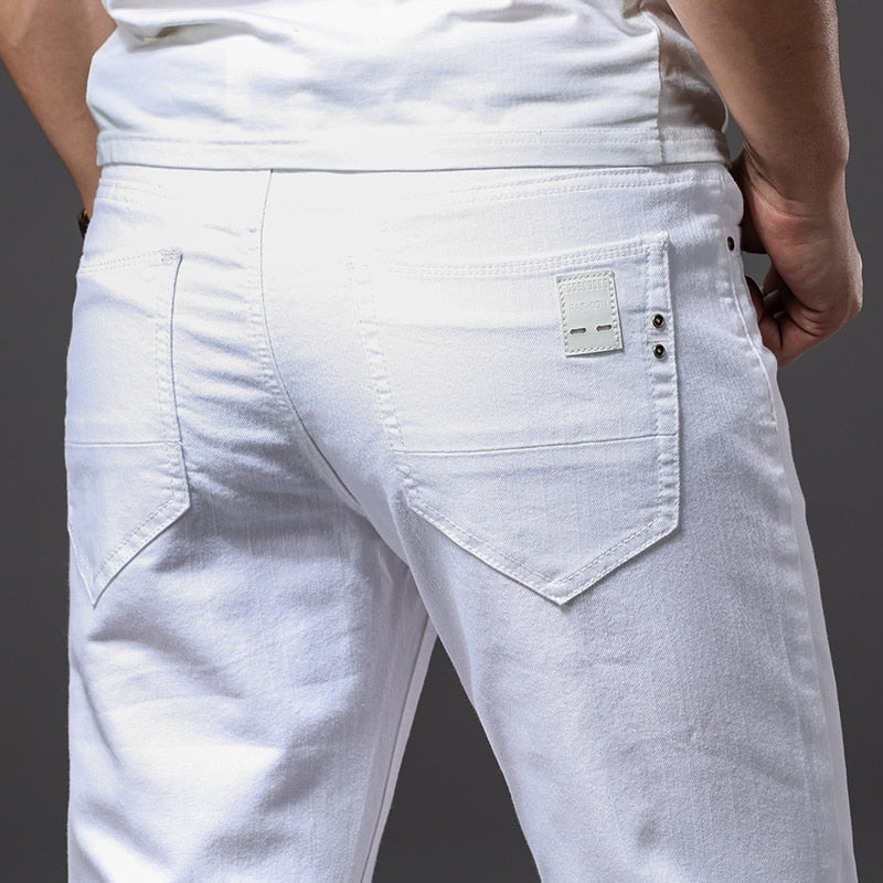 For four seasons comfortable white denim men jeans Fashion Casual Classic Style Slim Trousers Male Brand Advanced Stretch Pants