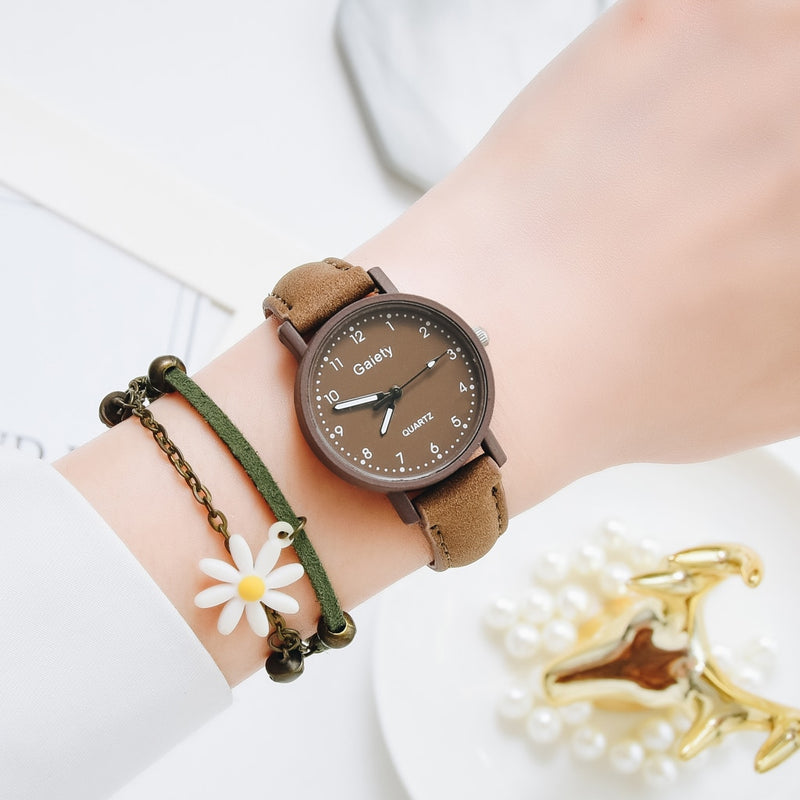 Gaiety Brand Elegant Women Leather Strap Watch Casual Ladies Quartz Wristwatch Female Bracelet With Watch Set Clocks Reloj Mujer