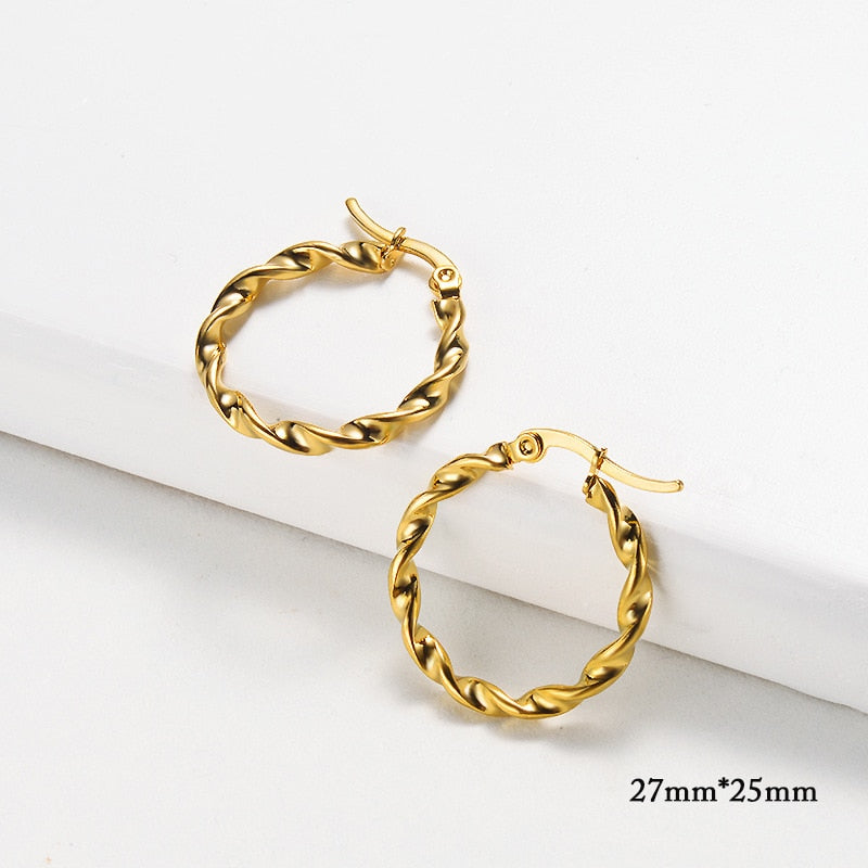 GHIDBK Statement Twisted Hoop Earrings in Stainless Steel Minimalist Hammered Ring Earrings Awesome Street Style Earring Hoops