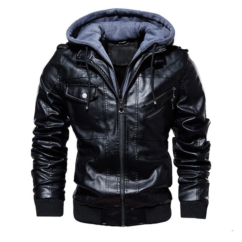 winter men&#39;s leather jacket motorcycle hooded jacket men&#39;s warm Casual PU leather coat Fleece men&#39;s Coats Brand clothing