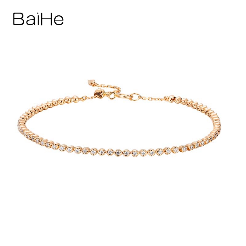 BAIHE Solid 18K Yellow Gold 0.39ct H/SI Natural Diamond Luxury Bracelet Women Men Fine Jewelry ダイヤモンドブレスレット Diamantarmreif