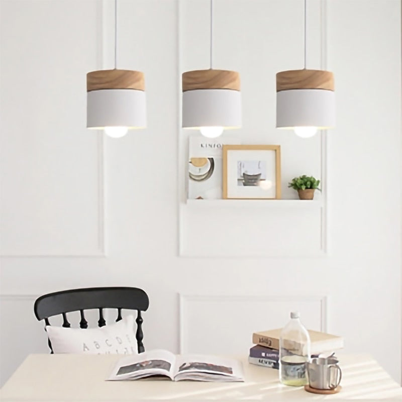 Nordic simplicity LED E27 Pendant light Modern macaron Hanging Lights Home improvement Iron and wood decoration Pendant lamp