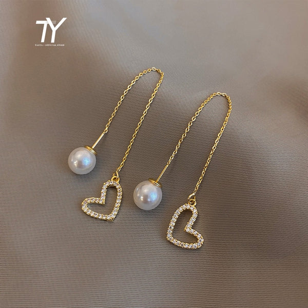 2020 New Classic Pearl Pendant Peach Heart Love Modeling Ear Line Fashion Korean Jewelry For Woman Party Girl’s Dangle Earrings