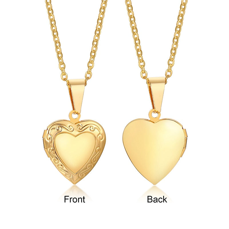 Vnox Light Heart Locket Pendants for Women Men Openable Photo Frame Glossy Stainless Steel Necklaces Family Love Collar