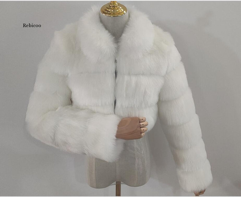 Cropped fur coat Woman's thick Fox Fur Coat Short Winter Style Fashion Women Furry Jacket Faux Fur Top