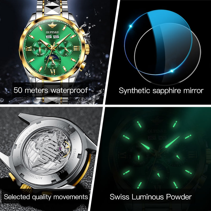 OUPINKE Top Luxury Male Watch Automatic Mechanical Men Watch 50M Waterproof Sapphire Mirror Original Wristwatch