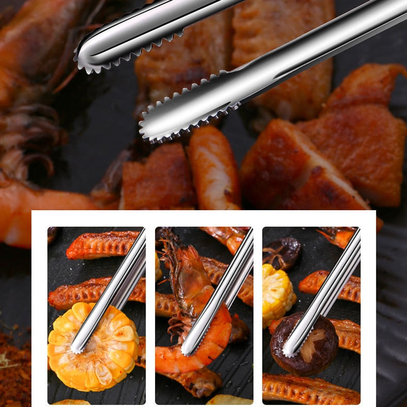 Grill Tongs Meat Cooking Utensils For BBQ Baking Silver Kitchen Accessories Camping Supplies Free Shipping Item Barbecue Clip