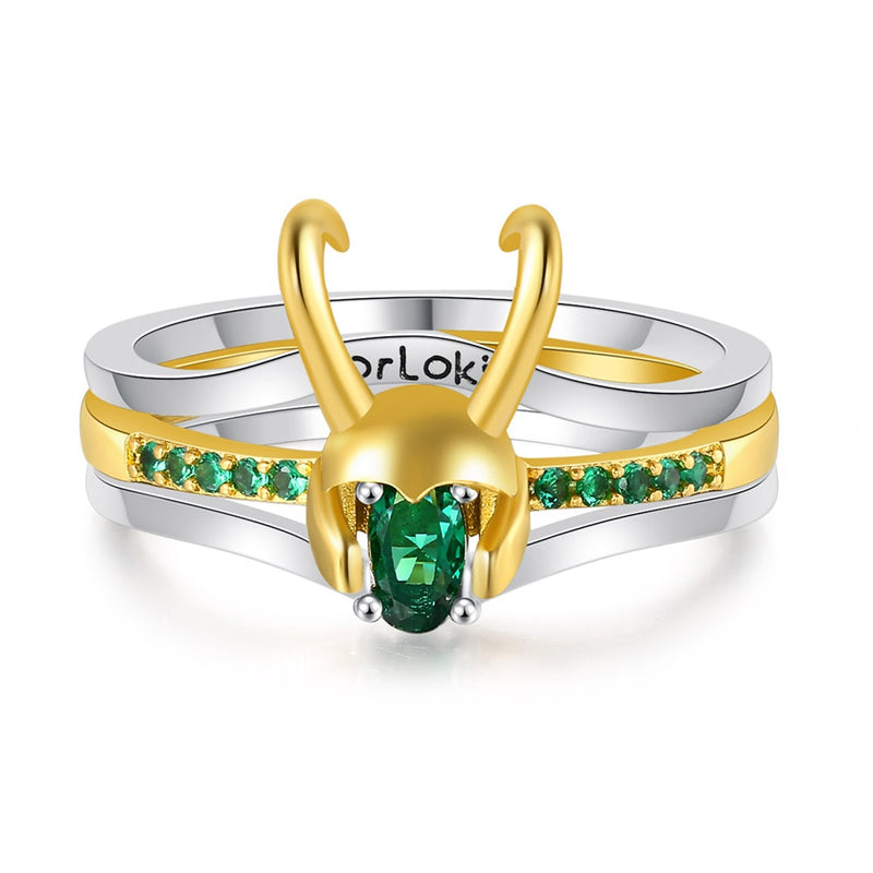 Loki Ring Sets For Women Superhero Thor Green Crystal Matching Crown Helmet Rings Stacking Jewelry Unisex Cosplay Accessories 03