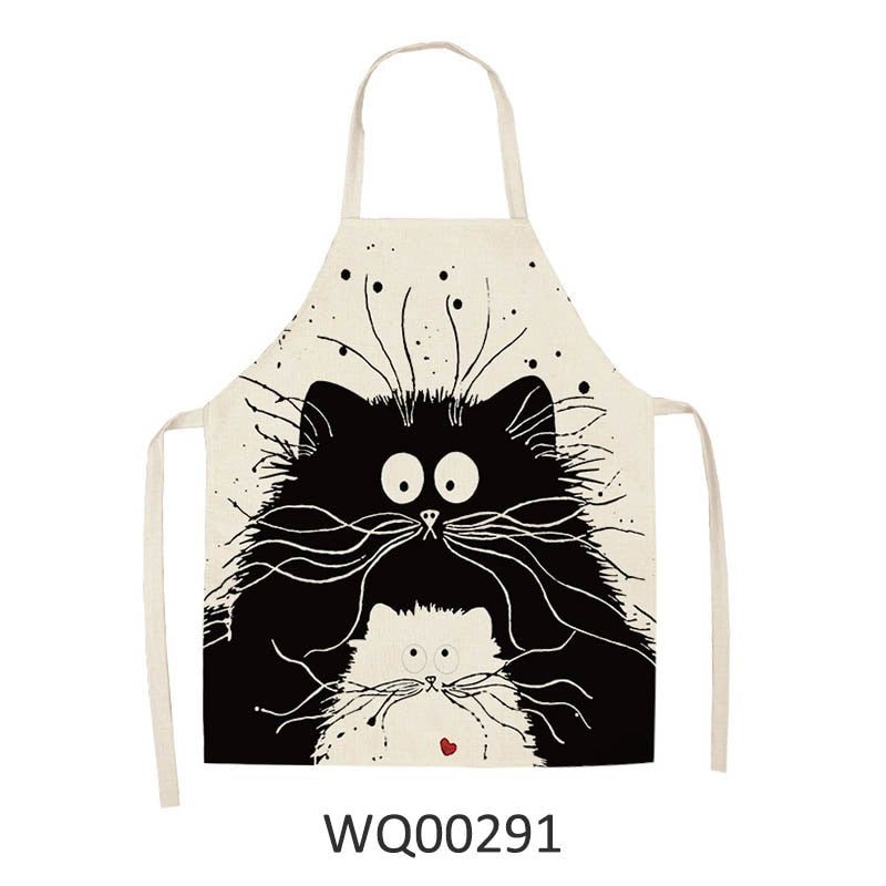 Kitchen Apron Home Cleaning Tools Cotton Linen Waterproof 68x55cm Sleeveless Waist Bib Easy Cleaning Cute Cartoon Cat Printed