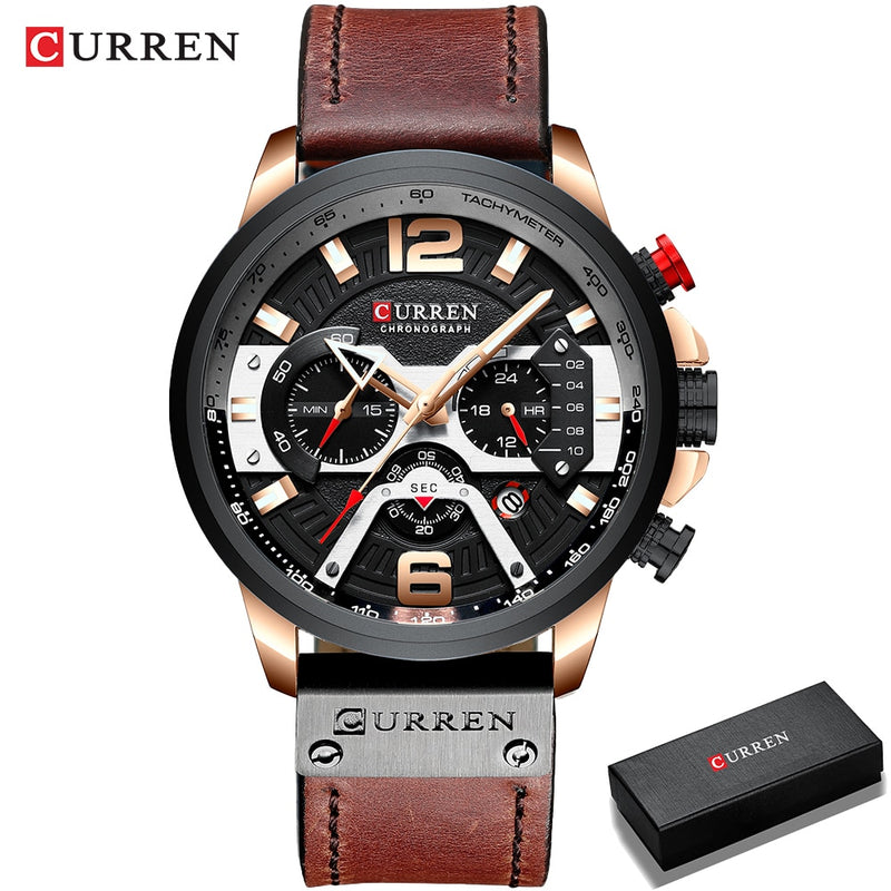 2021 CURREN Men Watches Top Brand Luxury Blue Leather Chronograph Sport Watch For Men Fashion Date Waterproof Clock Reloj Hombre