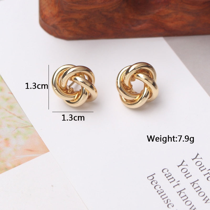 Tiny Metal Stud Earrings for Women Gold Color Twist Round Earrings Small Unusual Earrings boucles d&