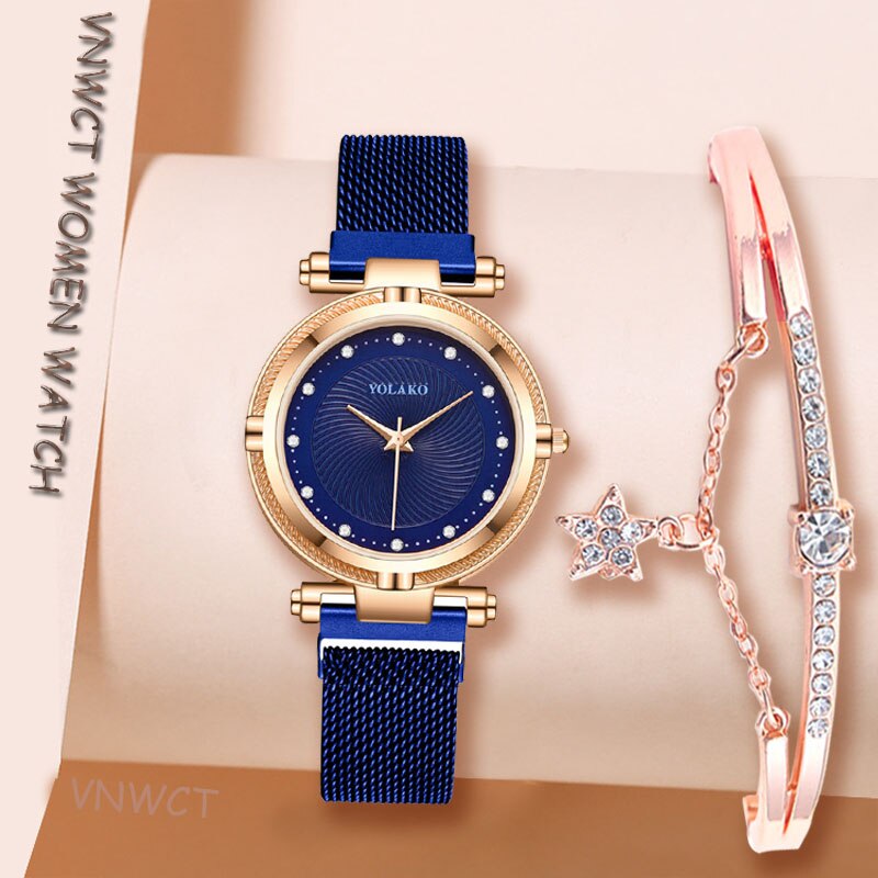 Women watch Bracelet Suit Diamond Dial Women Watches Fashion Rose Pink Magnet Buckle Ladies Quartz Wristwatches Simple Female