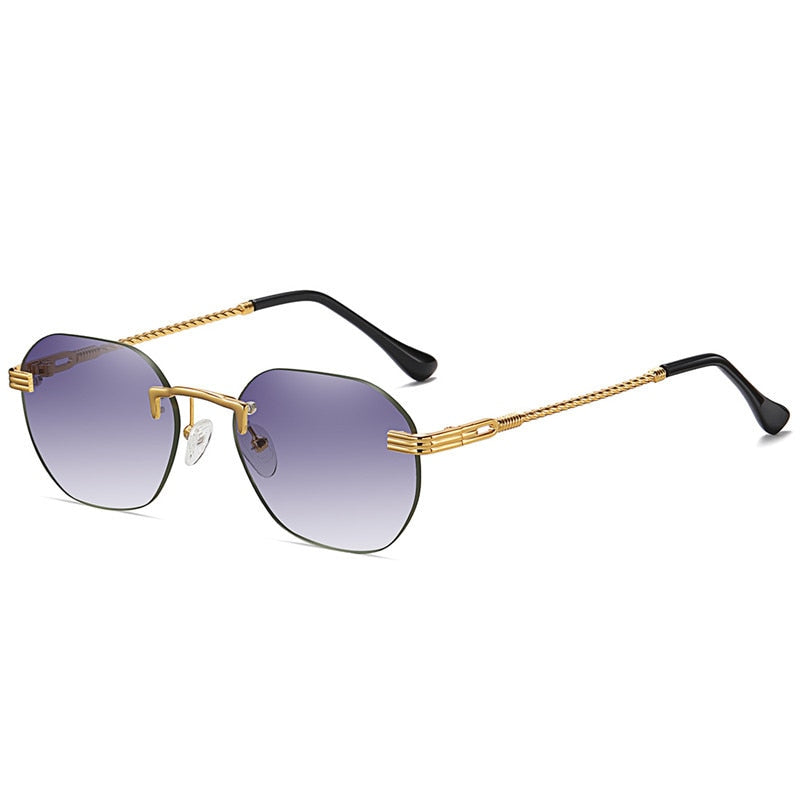 HBK Blue MIRROR Frameless Gold Metal Ladies Sunglasses Men Rimless Brown Sun Glasses For Women Fashion Shades Cutting Eyeglass