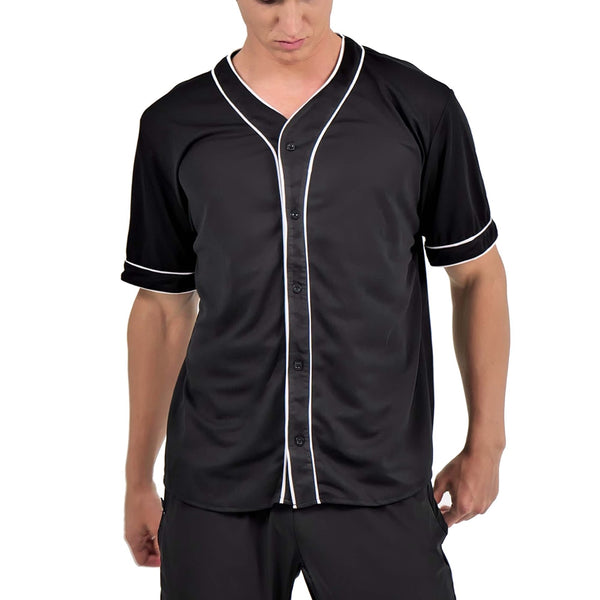 Harajuku Solid Baseball Jersey T Shirt Short Sleeve Street Hip Hop Baseball Top Shirts Button Cardigan Black White Sport Shirt