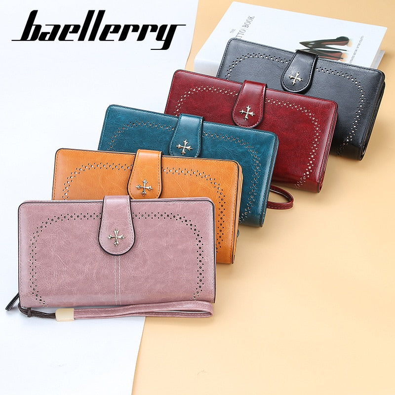 2022 Large Women Wallets Name Engraving Hollow Out Long Wallet Fashion Top Quality PU Leather Card Holder Wallet For Women
