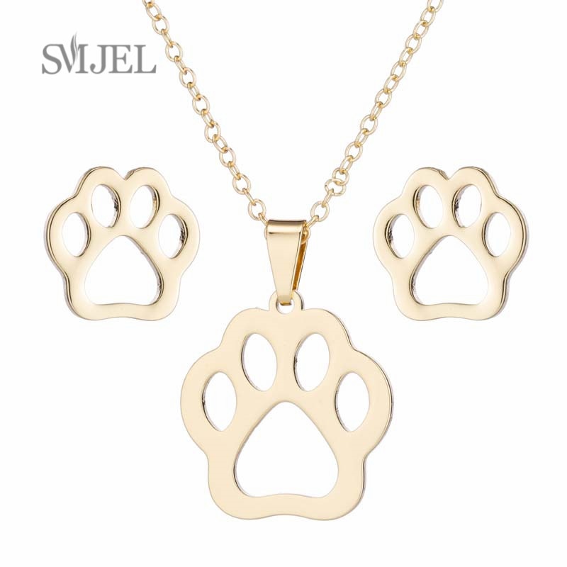 SMJEL Stainless Steel Necklaces for Women Jewelry Mini Animal Rabbit Necklace Heart Beat Dog Paw Print Collier Femme Wholesale