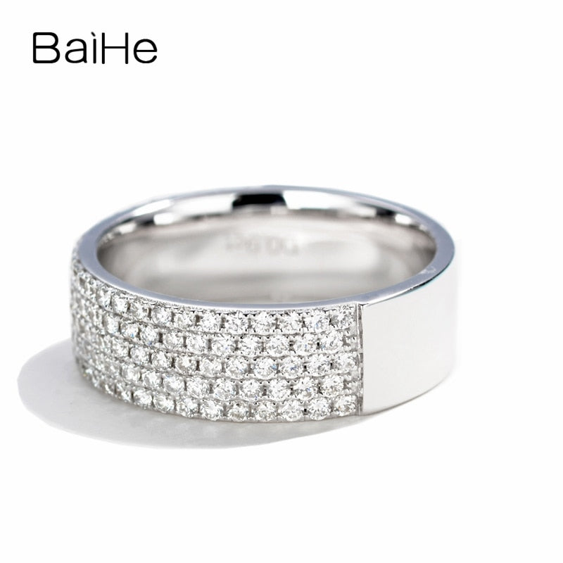 BAIHE Solid 14K White Gold Luxury Super Flash 0.90ct H/SI Natural Diamond Ring Women Men Fine Jewelry Making Anillo diamantes