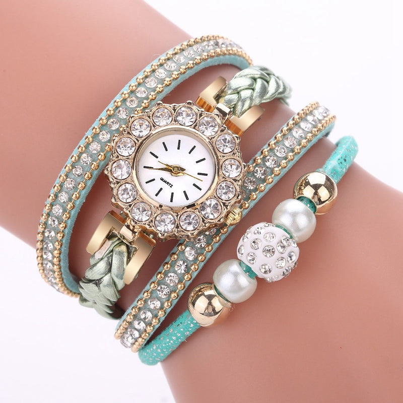 Luxury Gold Leather Watches For Women Pearls Dress Creative Watches Casual Women Bracelet Wristwatch Clock Gift Relogio Feminino