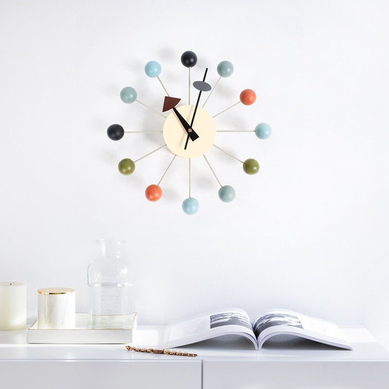 Quiet Round Ball Wood Wall Clock Home Decor Modern Design 3D Clocks for Living Room Decoration Accessories with Import Movement