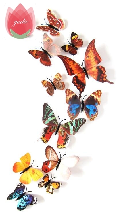 12Pcs DIY Lifelike 3D Multicolor Butterfly Magnet Fridge Magnet Wall Stickers Kids Baby Rooms Kitchen Home Decoration Free Glue