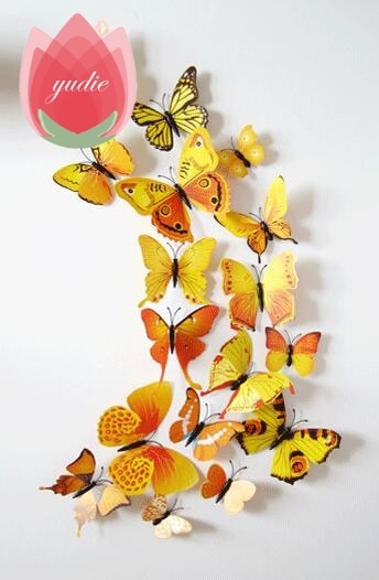 12Pcs DIY Lifelike 3D Multicolor Butterfly Magnet Fridge Magnet Wall Stickers Kids Baby Rooms Kitchen Home Decoration Free Glue