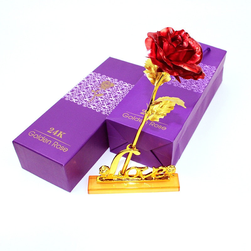 YO CHO Artificial Flowers 24k Gold Rose with Box New Year Valentine\x27s Day Gift/Present Foil Flowers Home Decor Fake Roses