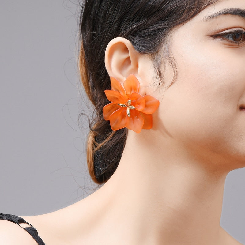 Wuli &amp; baby Hyperbole Flower Earrings Women Acrylic Big White Orange Green Flower Holiday Earrings