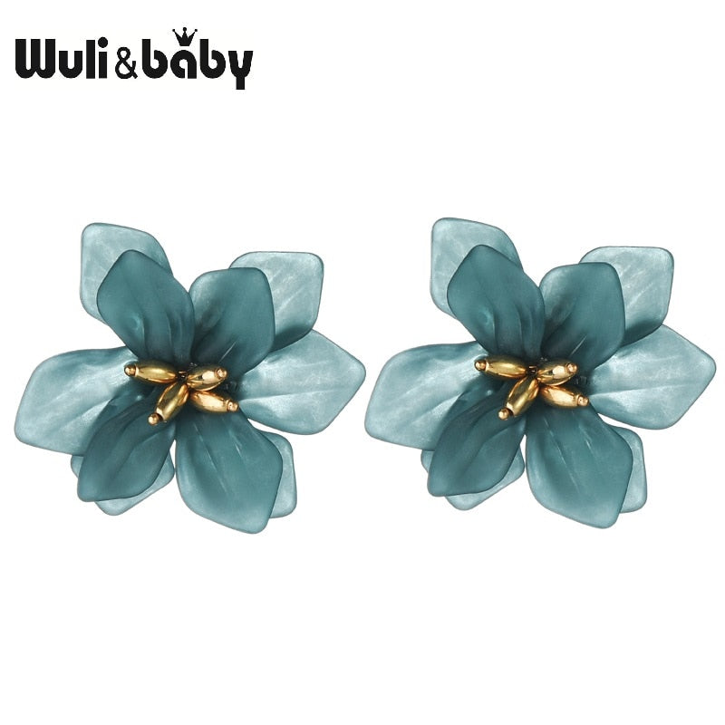 Wuli &amp; baby Hyperbole Flower Earrings Women Acrylic Big White Orange Green Flower Holiday Earrings