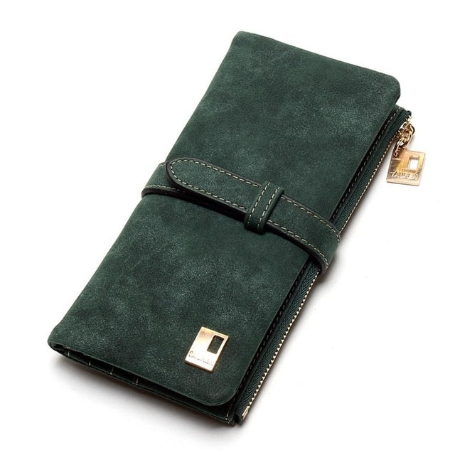 Cheaper!! New Fashion Women Wallets Drawstring Nubuck Leather Zipper Wallet Women&