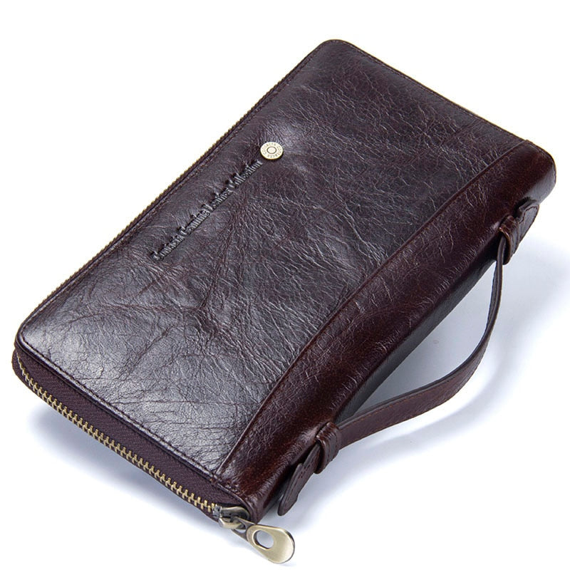 Genuine Leather Men Clutch Wallet  Brand Male Card Holder Long  Zipper Around Travel Purse With Passport Holder 6.5&quot; Phone Case