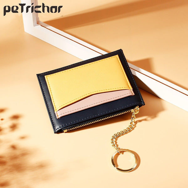 Luxury Slim Women Small Wallet and Purse Girls Short Leather Credit Card Holders Zipper Wallets Ladies Coin Purses Patchwork Bag