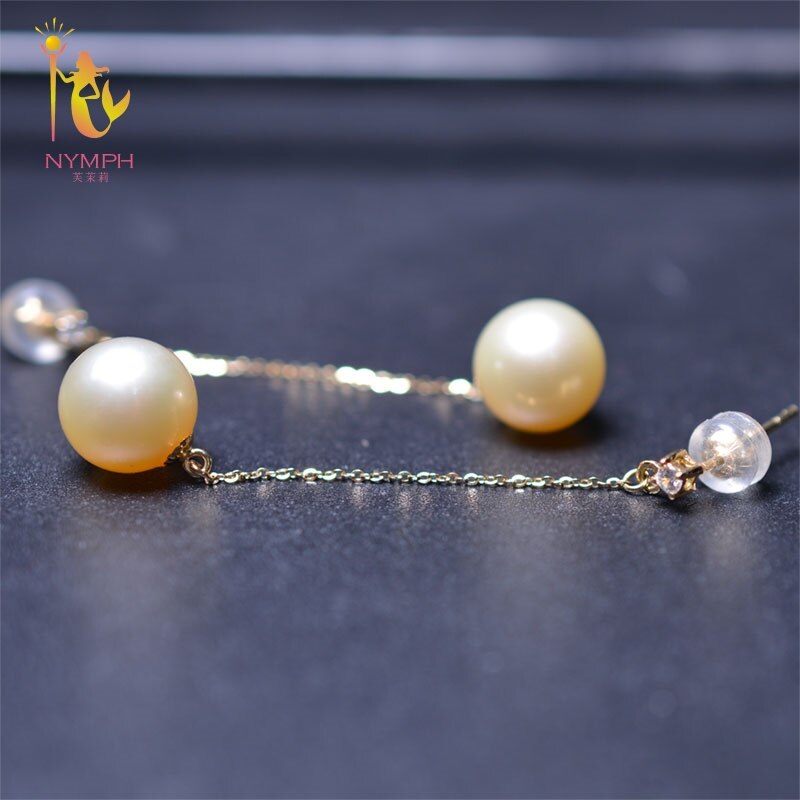 NYMPH 9-10mm high quality South Sea Pearl earrings with 18K gold accessory,Low-key Luxury for wedding fashion  jewelry E301