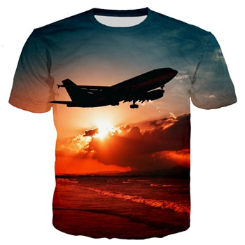 PLstar Cosmos Brand clothing 2018 summer New Fashion 3d t-shirt Blue sky and airplane Print T shirts Mens Womens Casual t shirt