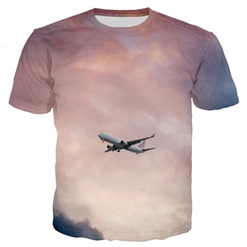 PLstar Cosmos Brand clothing 2018 summer New Fashion 3d t-shirt Blue sky and airplane Print T shirts Mens Womens Casual t shirt