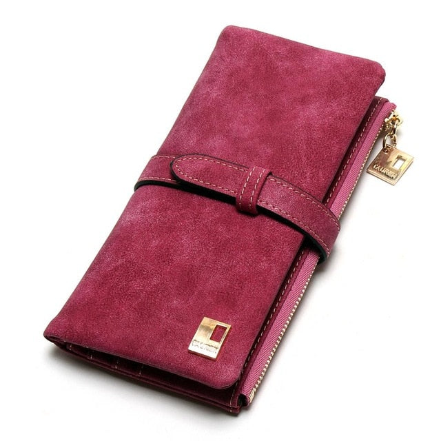 Cheaper!! New Fashion Women Wallets Drawstring Nubuck Leather Zipper Wallet Women&