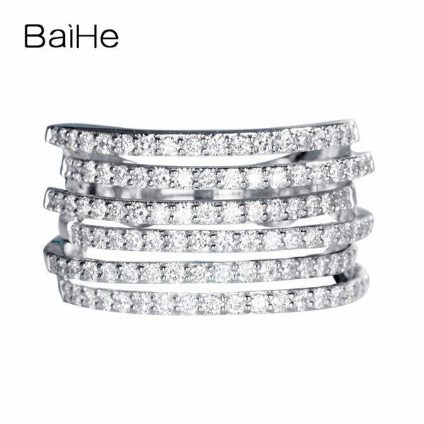 BAIHE Solid 14K White Gold 1ct H/SI Natural Diamond luxury Ring Women Men Trendy Fine Jewelry Making Anillo diamantes lujo