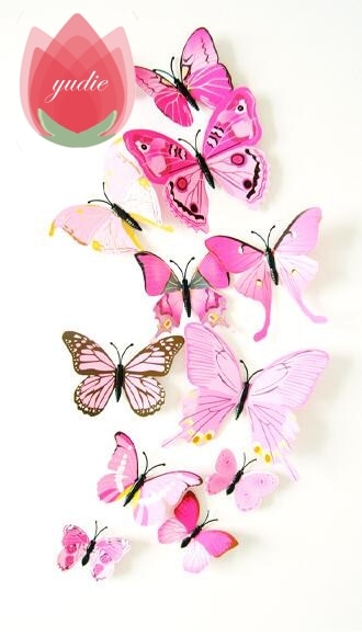 12Pcs DIY Lifelike 3D Multicolor Butterfly Magnet Fridge Magnet Wall Stickers Kids Baby Rooms Kitchen Home Decoration Free Glue