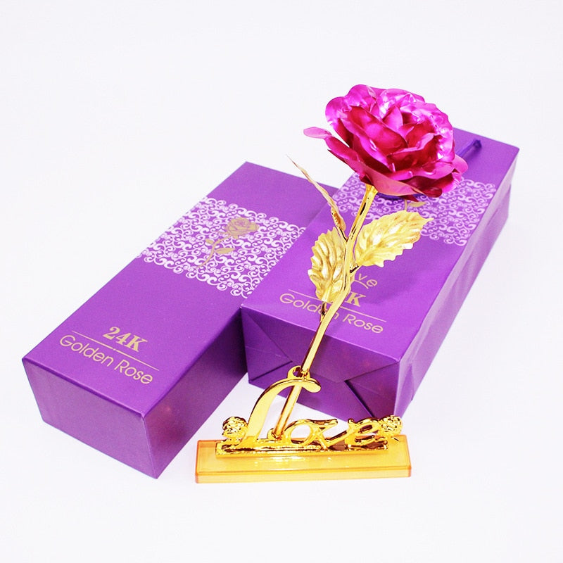 YO CHO Artificial Flowers 24k Gold Rose with Box New Year Valentine\x27s Day Gift/Present Foil Flowers Home Decor Fake Roses