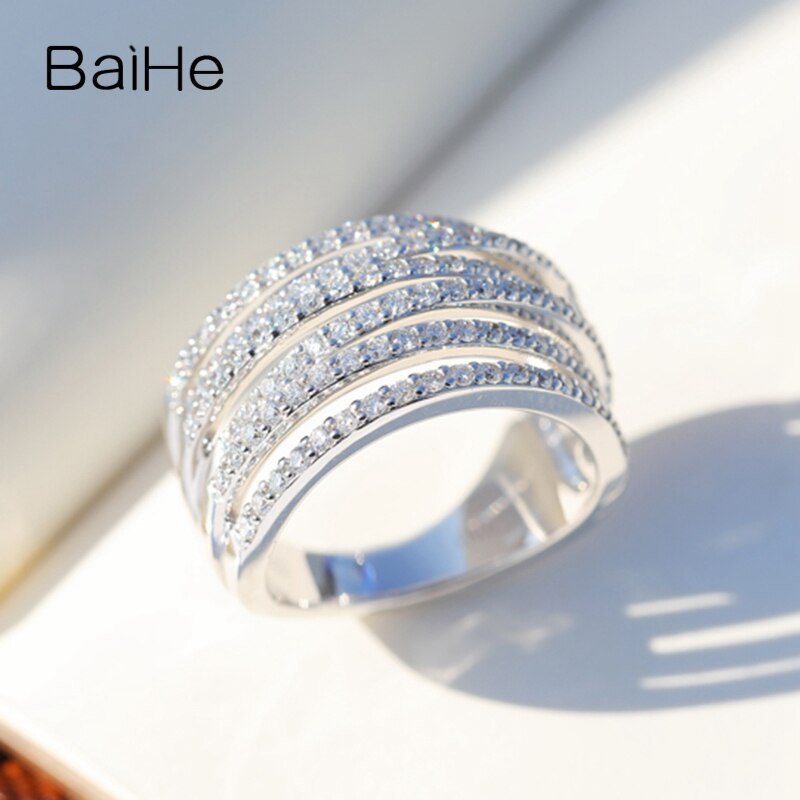 BAIHE Solid 14K White Gold 1ct H/SI Natural Diamond luxury Ring Women Men Trendy Fine Jewelry Making Anillo diamantes lujo