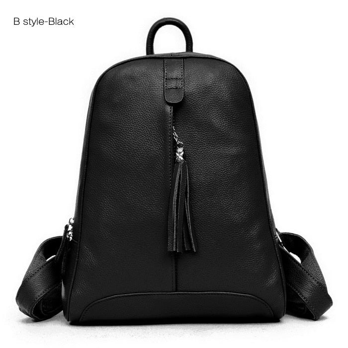 100% Full Grain Genuine Cow Leather White Black Beige Pink Yellow Black Women Backpacks Ladies Schoolbag Teenagers Cowhide Bag