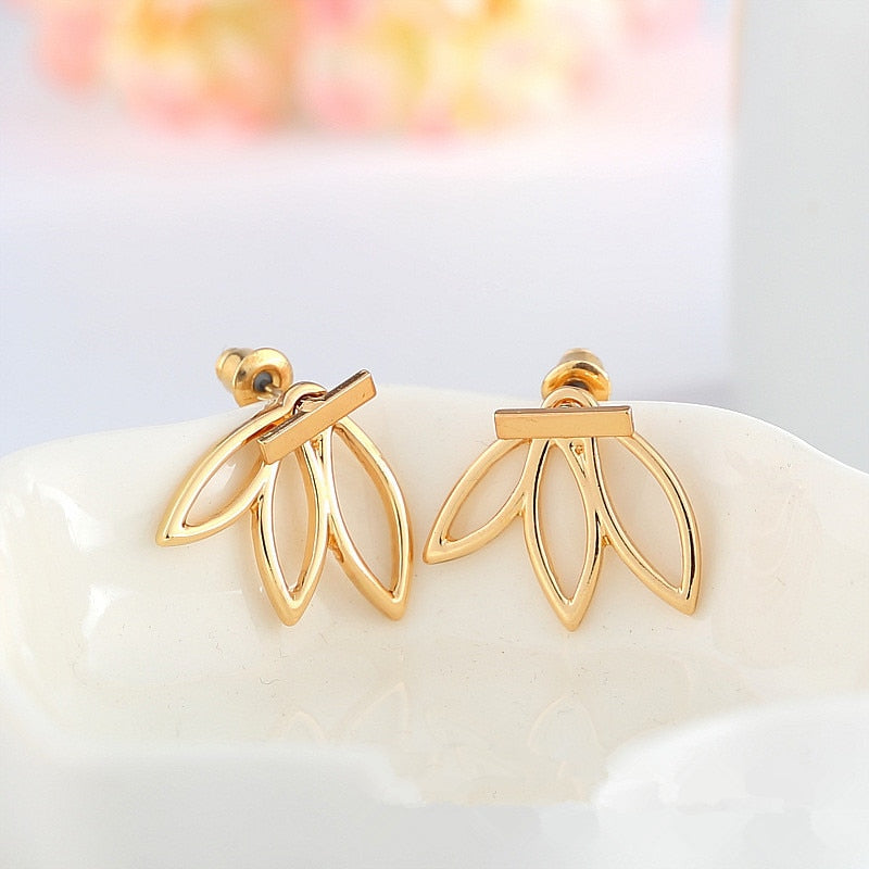 Fashion Personality Simple T Bar Earrings Hollow Lotus Earrings Gold Silver Plated Women Double Face Stud Earrings Jewelry