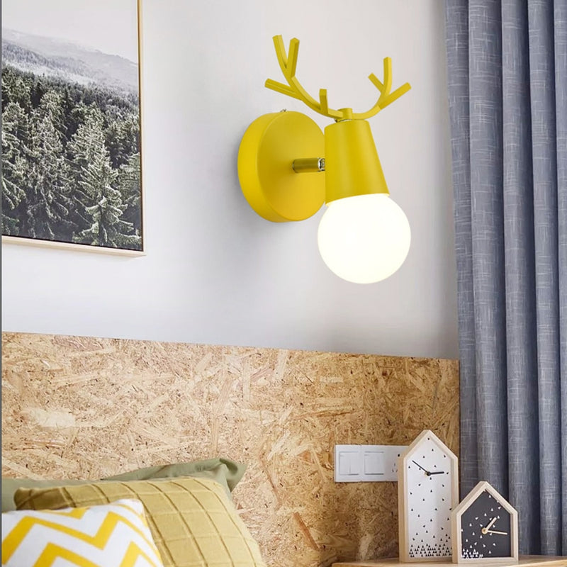 Nordic Adjustable LED Wall Lights Colorful Cartoon Deer Antlers Bedroom Reading Sconce Wall Mounted Children Room Lighting E27